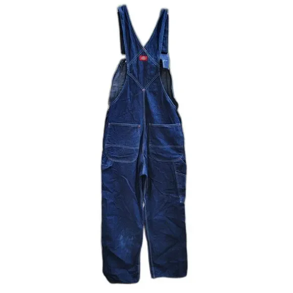 Dickies Dark Blue Denim Bib Carpenter Overalls - Size 32 X 32